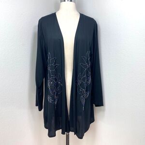 Rayon Black Beaded Duster Cardigan Lightweight Large Lily Size M Boho Fairygoth